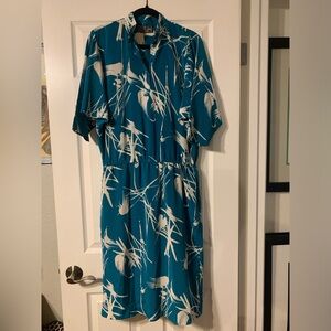 Vintage Teal and White Dress with Pockets